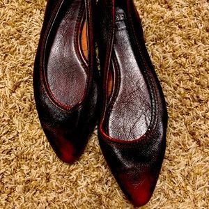Frye Dark Red Leather Flats.